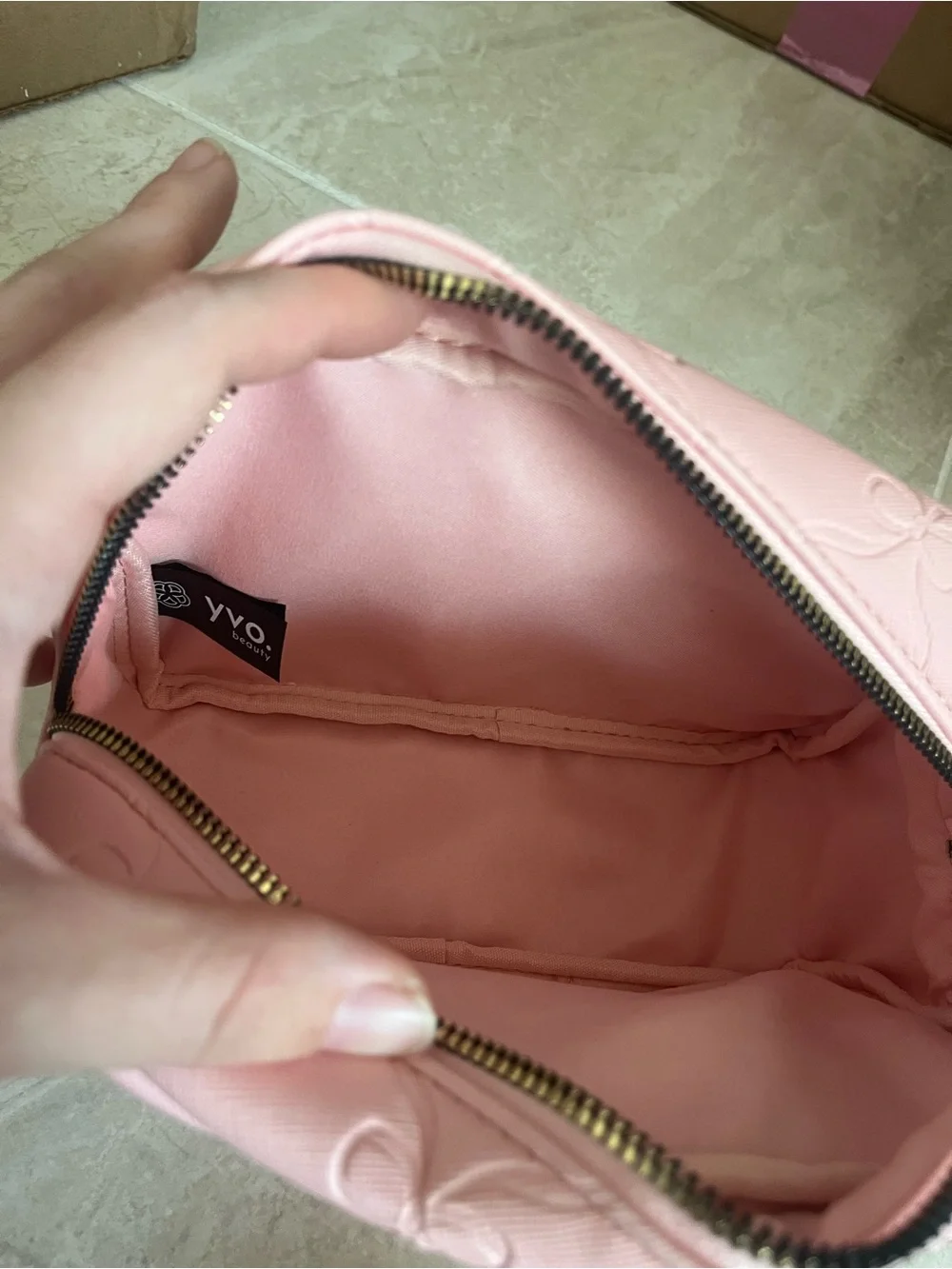 Blush Quilted Bow Makeup Bag